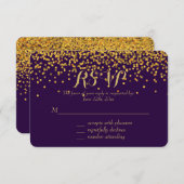 Gouden en Paarse Glam Confetti Stippen RSVP (Voorkant / Achterkant)