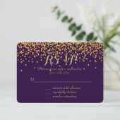 Gouden en Paarse Glam Confetti Stippen RSVP (Staand voorkant)