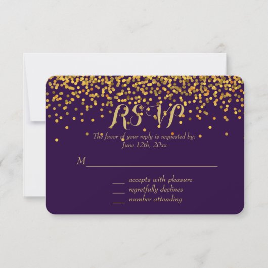 Gouden en Paarse Glam Confetti Stippen RSVP (Voorkant)
