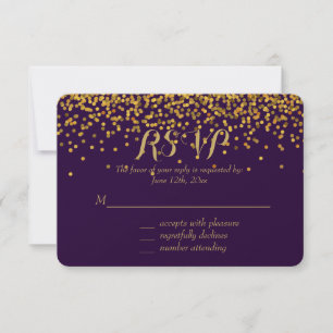 Gouden en Paarse Glam Confetti Stippen RSVP Kaartje