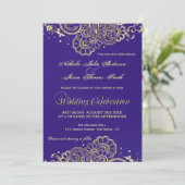 Gouden en paarse Henna Kant Trouwkaart Kaart (Staand voorkant)