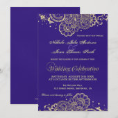 Gouden en paarse Henna Kant Trouwkaart Kaart (Voorkant / Achterkant)