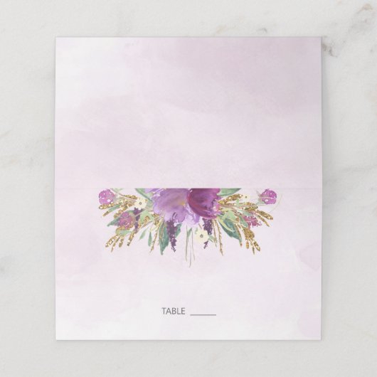 Gouden en Paarse lavendelbruiloft Plaatskaartje (Buitenkant ongevouwen)