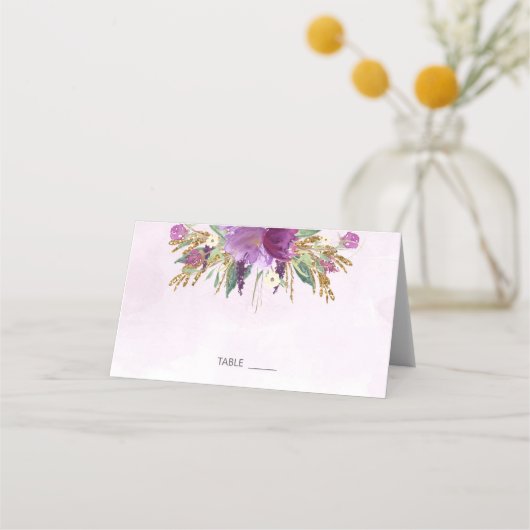 Gouden en Paarse lavendelbruiloft Plaatskaartje (Voorkant)