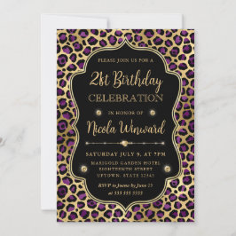 Gouden en Paarse Luipaardprint Verjaardagsfeestje Kaart