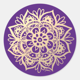 Gouden en paarse mandala bloem ronde sticker