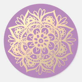 Gouden en paarse Mandala Bloem Ronde Sticker