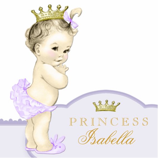 Gouden en Paarse prinses Baby shower Staand Fotobeeldje (Voorkant)