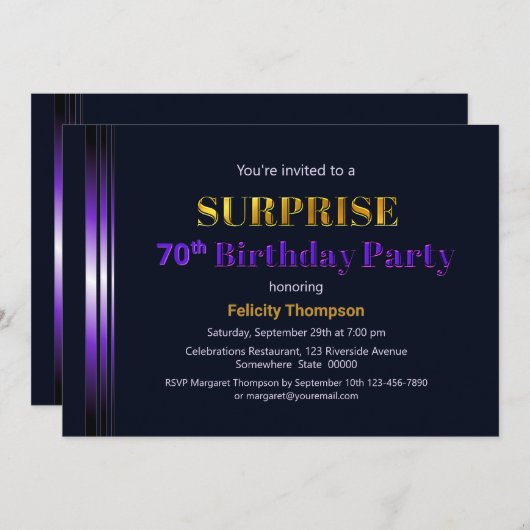 Gouden en Paarse verrassing 70ste verjaardag Kaart (Voorkant / Achterkant)