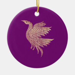 Gouden en paarse vogel kerstboom keramisch ornament