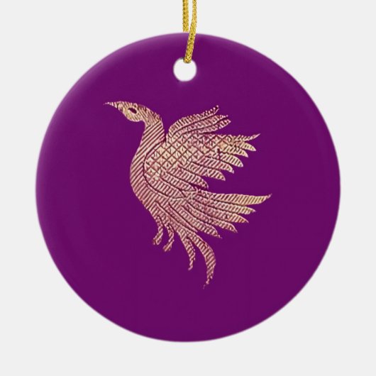 Gouden en paarse vogel kerstboom keramisch ornament (Voorkant)