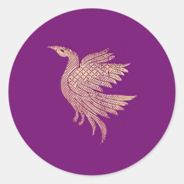 Gouden en paarse vogelkous stuffer ronde sticker