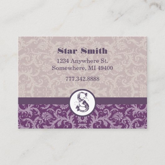  gouden en Paarse Zwirly Damask Pattern Visitekaartje (Voorkant)