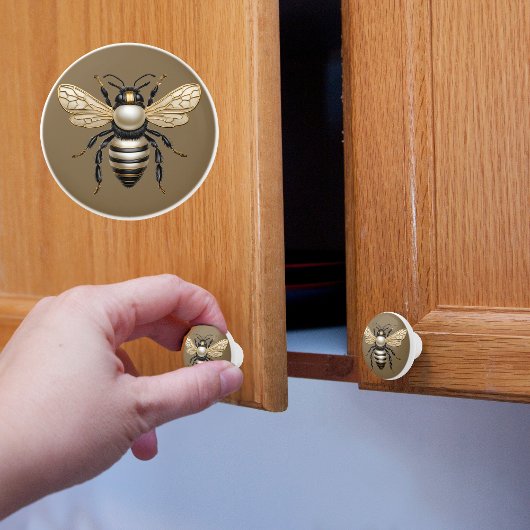 Gouden en Parel Bij Keramische Knop