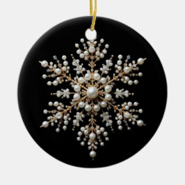 Gouden en Parel Sneeuwvlok Familie Keramisch Ornament
