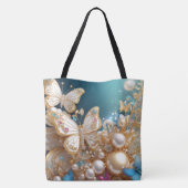 Gouden en Parel Vlinders Canvas tas (Achterkant)