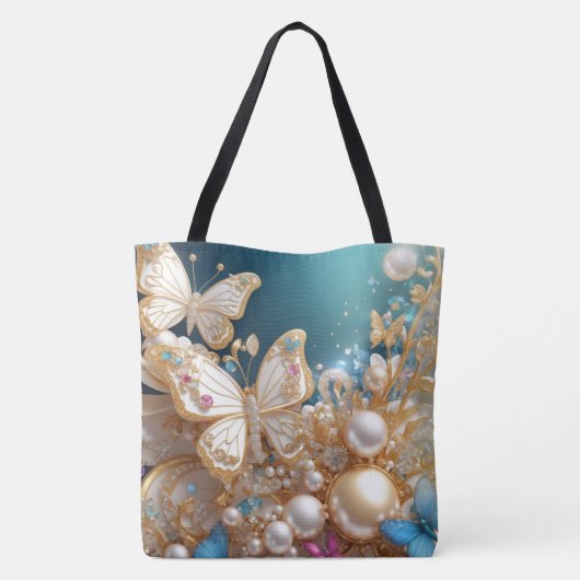 Gouden en Parel Vlinders Canvas tas (Achterkant)