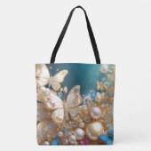 Gouden en Parel Vlinders Tote Tas (Voorkant)