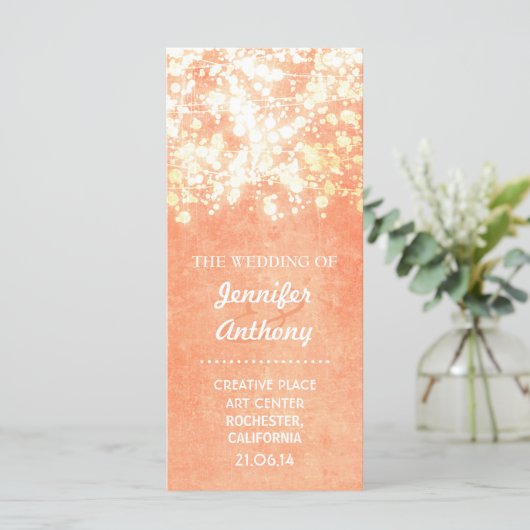 gouden en perzik huwelijksprogramma's programmakaart (Staand voorkant)