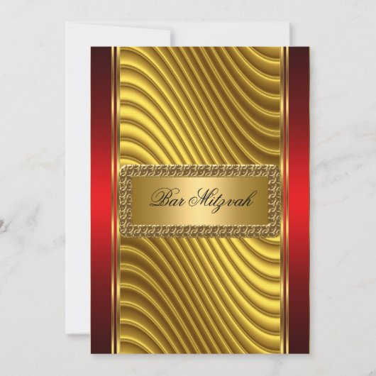 Gouden en Rode Bar Mitzvah Uitnodiging (Voorkant)