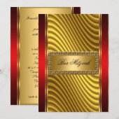 Gouden en Rode Bar Mitzvah Uitnodiging (Voorkant / Achterkant)