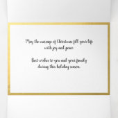 Gouden en rode bloemenbessen Kerstmis Multi Foto Drieluik Wenskaart (Binnenkant midden)