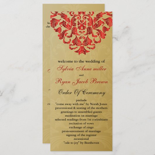 gouden en rode bruiloft programma programmakaart (Voorkant / Achterkant)