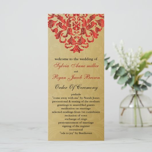 gouden en rode bruiloft programma programmakaart (Staand voorkant)