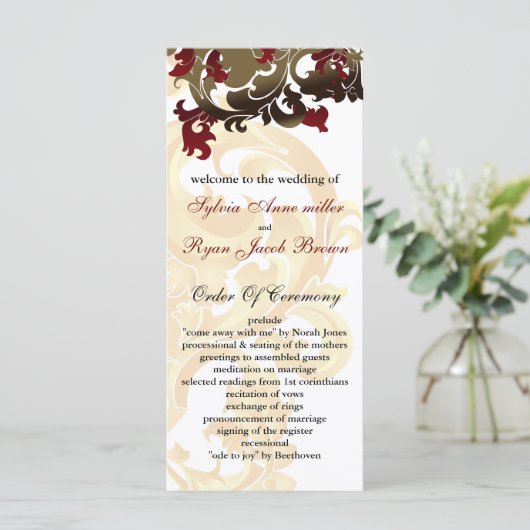 gouden en rode bruiloft programma programmakaart (Staand voorkant)