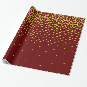 Gouden en Rode Confetti Harten Cadeaupapier