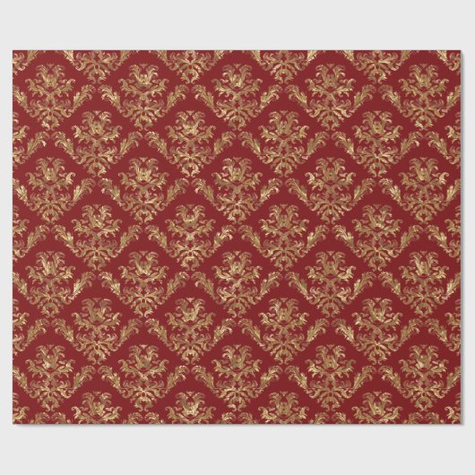 Gouden en rode  Damascus Cadeaupapier (Vlak)