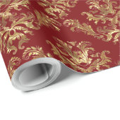 Gouden en rode  Damascus Cadeaupapier (Rol Hoek)