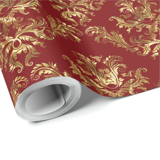 Gouden en rode  Damascus Cadeaupapier (Rol Hoek)