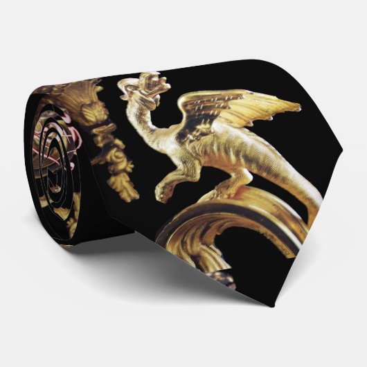 GOUDEN EN RODE DRAKEN IN HET ZWART STROPDAS (Opgerold)
