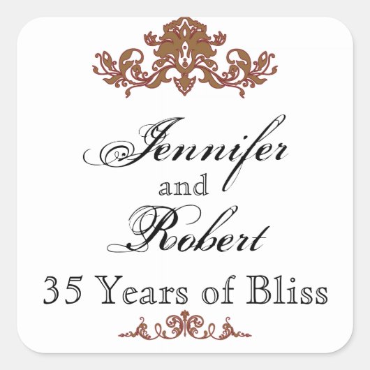 Gouden en rode filigraan  Scroll Envelope Seal Vierkante Sticker (Voorkant)