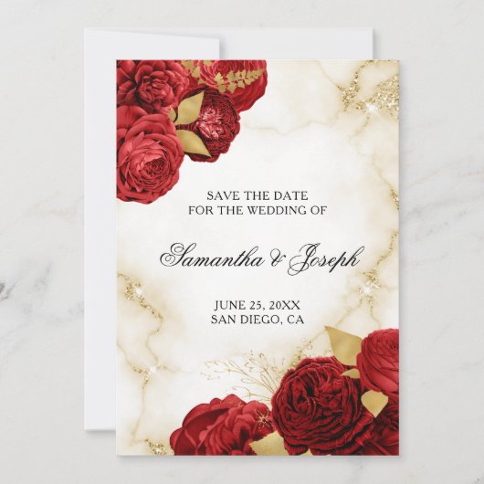 gouden en rode Floral Border Save The Date (Voorkant)