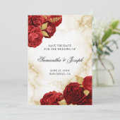 gouden en rode Floral Border Save The Date (Staand voorkant)