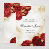 gouden en rode Floral Border Save The Date (Voorkant / Achterkant)