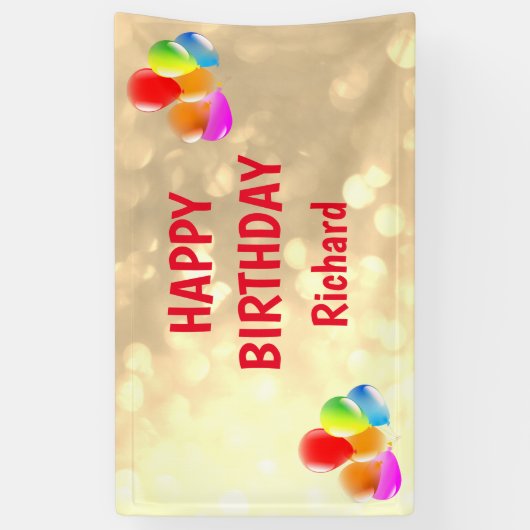 Gouden en Rode Gelukkige Verjaardag Spandoek (Verticaal)