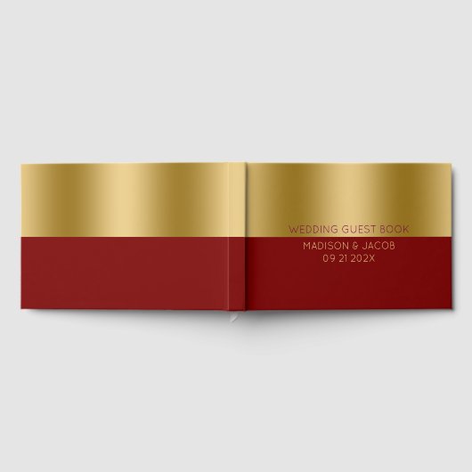 Gouden en rode gepersonaliseerde bruiloft gastenboek (Volledig)