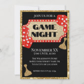 Gouden en Rode Glitter Board Game Night op Zwart Kaart (Voorkant)