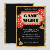 Gouden en Rode Glitter Board Game Night op Zwart Kaart (Voorkant / Achterkant)