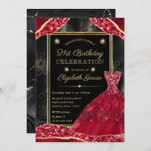 Gouden en Rode Glitter Jurk 21e Verjaardag Kaart (Voorkant / Achterkant)