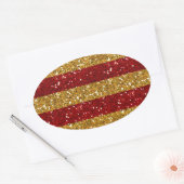 Gouden en Rode Glitter Stripes Gedrukt Ovale Sticker (Envelop)