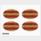Gouden en Rode Glitter Stripes Gedrukt Ovale Sticker (Vel)