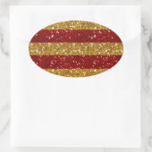 Gouden en Rode Glitter Stripes Gedrukt Ovale Sticker (Tas)