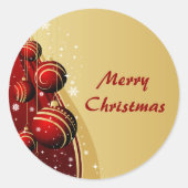 Gouden en rode kerstballen ronde sticker (Voorkant)