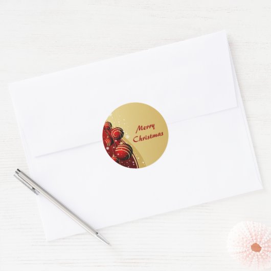 Gouden en rode kerstballen ronde sticker (Envelop)