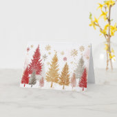 Gouden en rode kerstbomen in sprankelende sneeuw kaart (Gele Bloem)