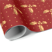 Gouden en Rode Kerstmis Holly Cadeaupapier (Rol Hoek)